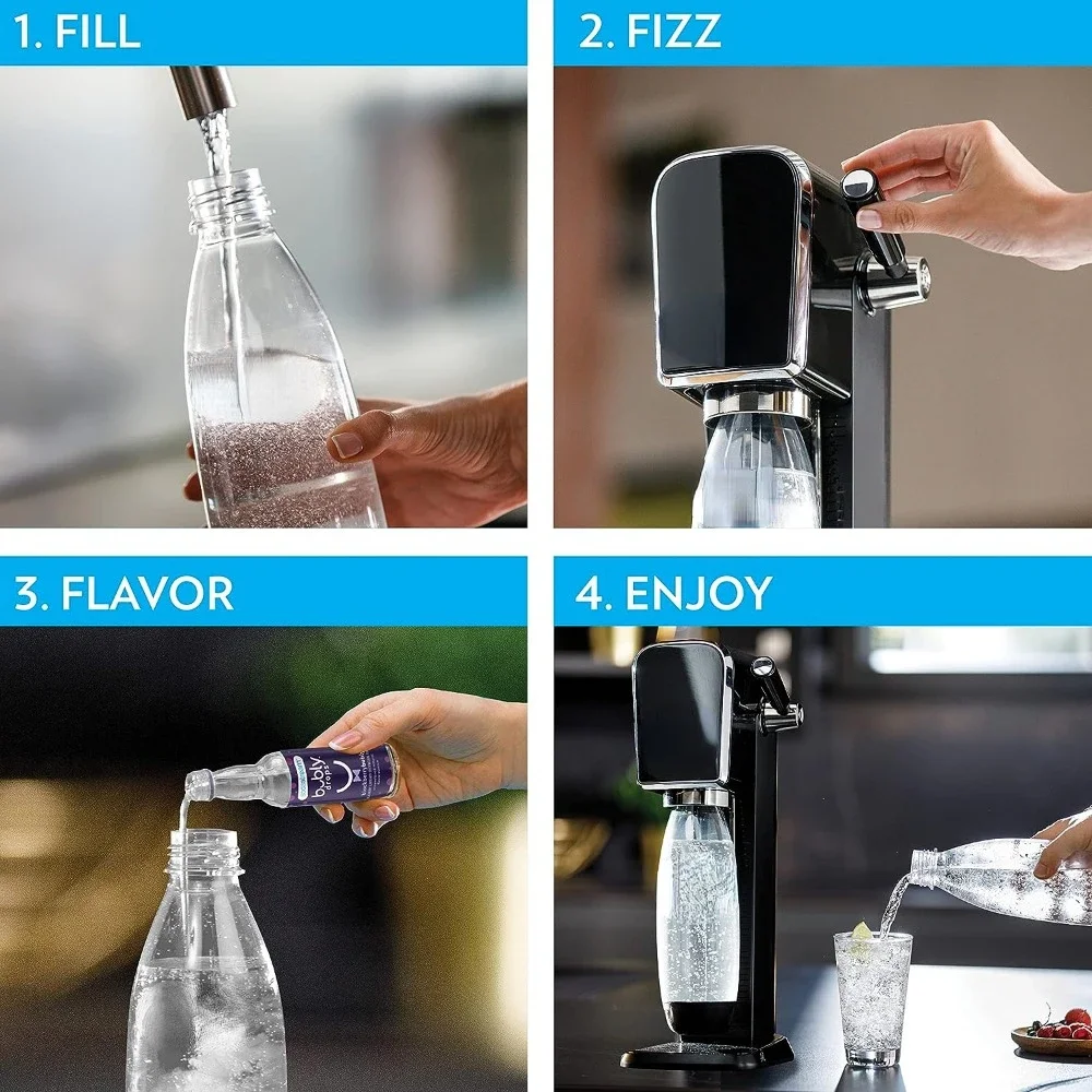 Art Sparkling Water Maker Bundle (Black), with CO2, DWS Bottles, and Bubly Drops Flavors