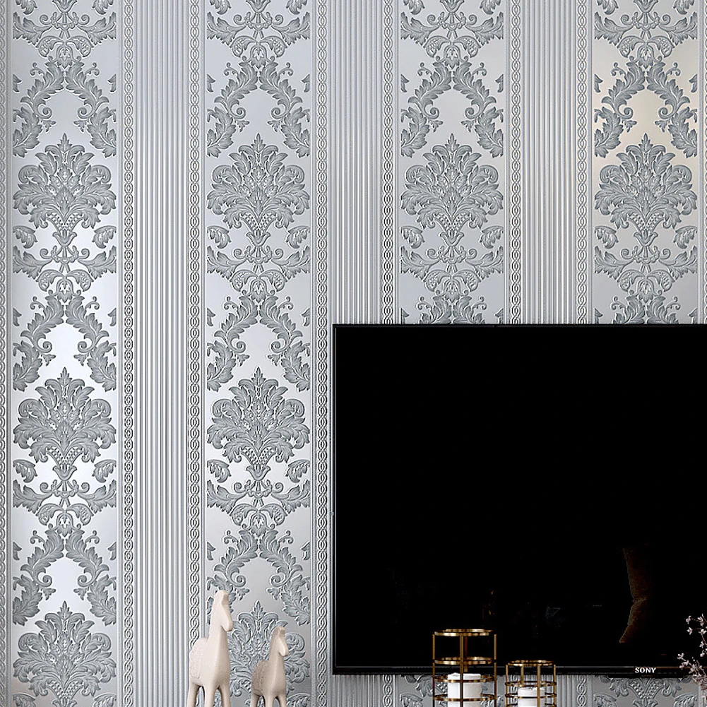 Grey 3D Victorian Damask Embossed Wallpaper Roll Home Decor Living Room Bedroom Wall Coverings Silver Floral Luxury Wall Paper
