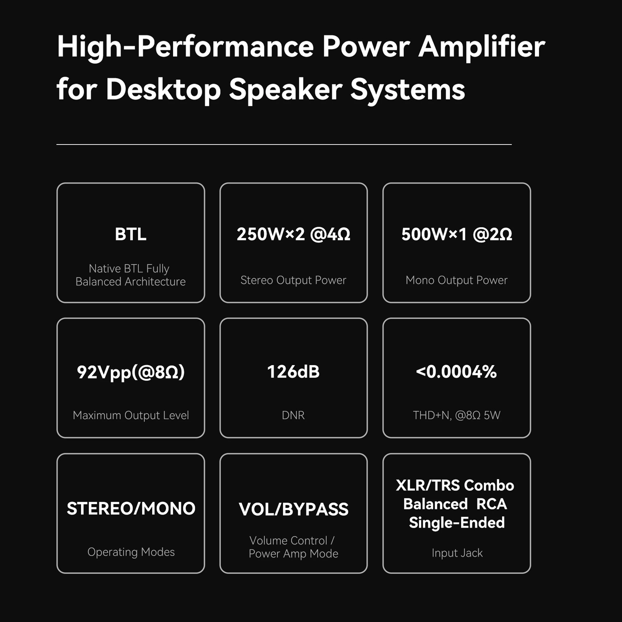 TOPPING Mini 500 Desktop Amplifier Fully Balanced Power Amp Native BTL Class D 250W X 2 Stereo 500W Mono Channel Black