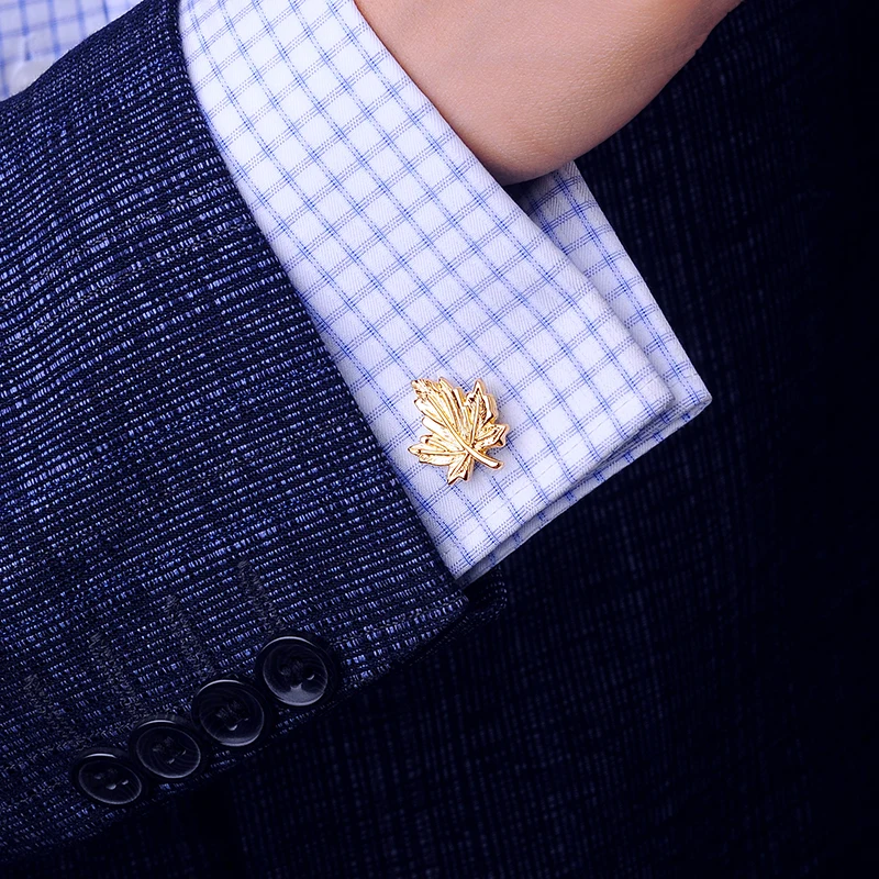 KFLK Jewelry Light Yellow Gold Color shirt cufflinks for men Brand leaf Cuff links Wedding Buttons High Quality guests