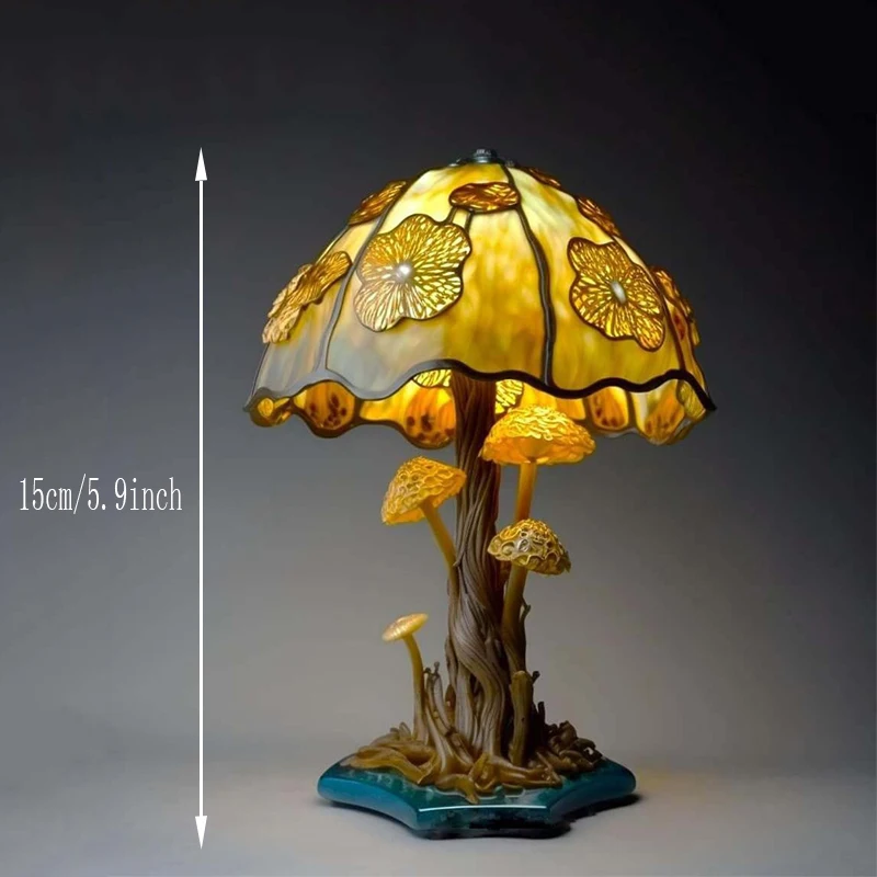 Retro Stained Glass Plant Series Table Lamps Colorful Flower Mushroom Creative Table Night Lamp Bedroom Bedside Atmosphere Light