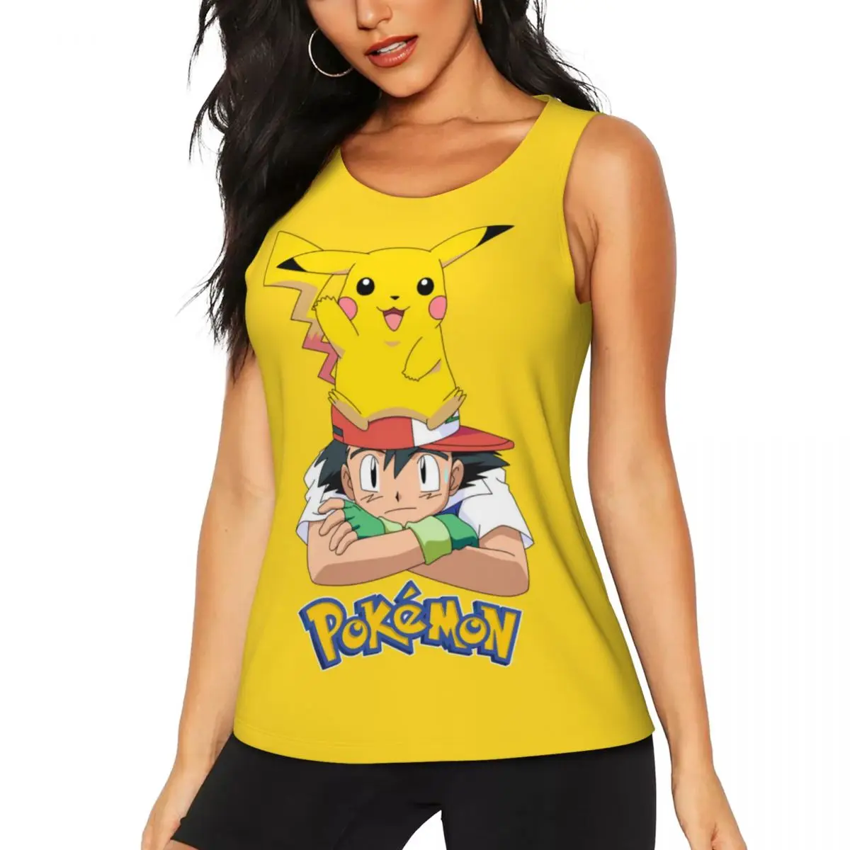 Custom Pikachus Kawaii Workout Tank Tops Women Quick Dry Sleeveless Yoga Shirt