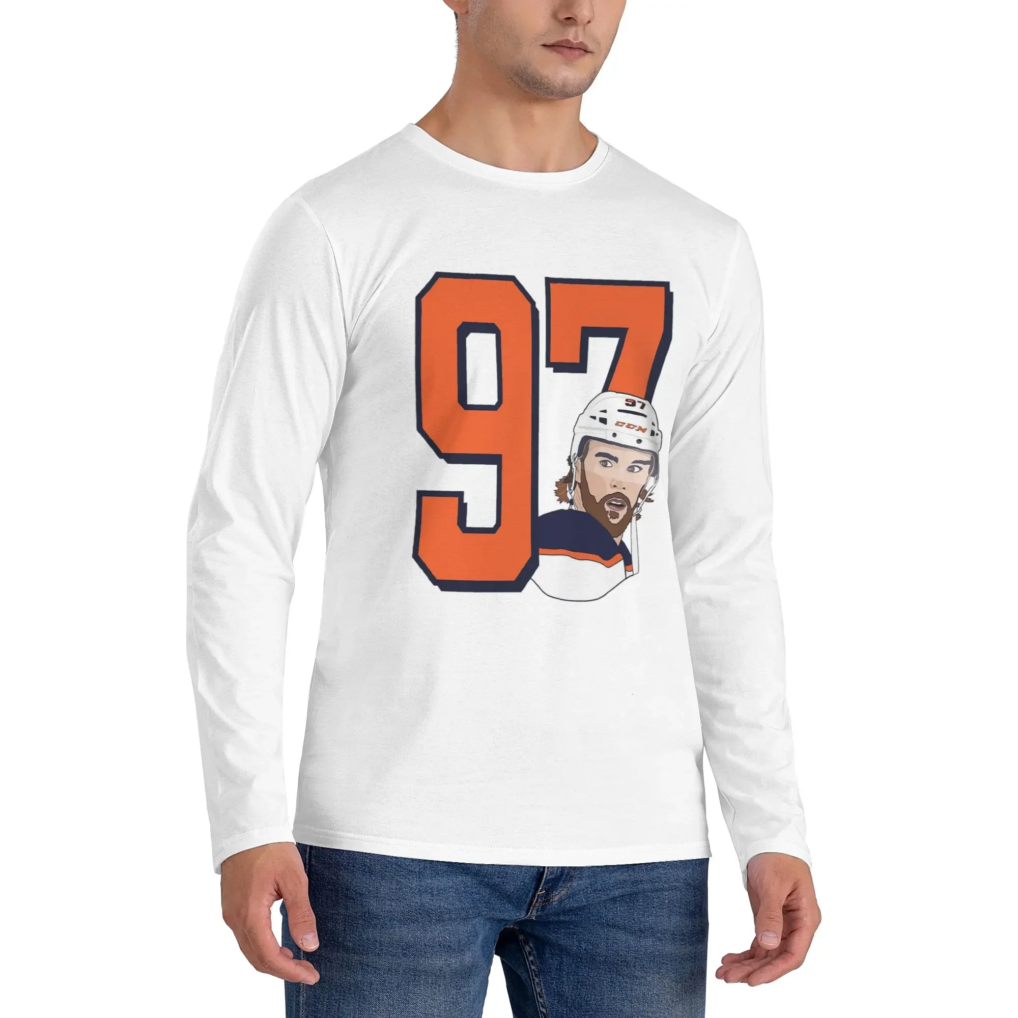 

Connor McDavid 97 для фанатов Edmonton Oilers Мужская футболка с длинными рукавами Повседневные футболки с круглым вырезом Весенние и осенние мужские топы