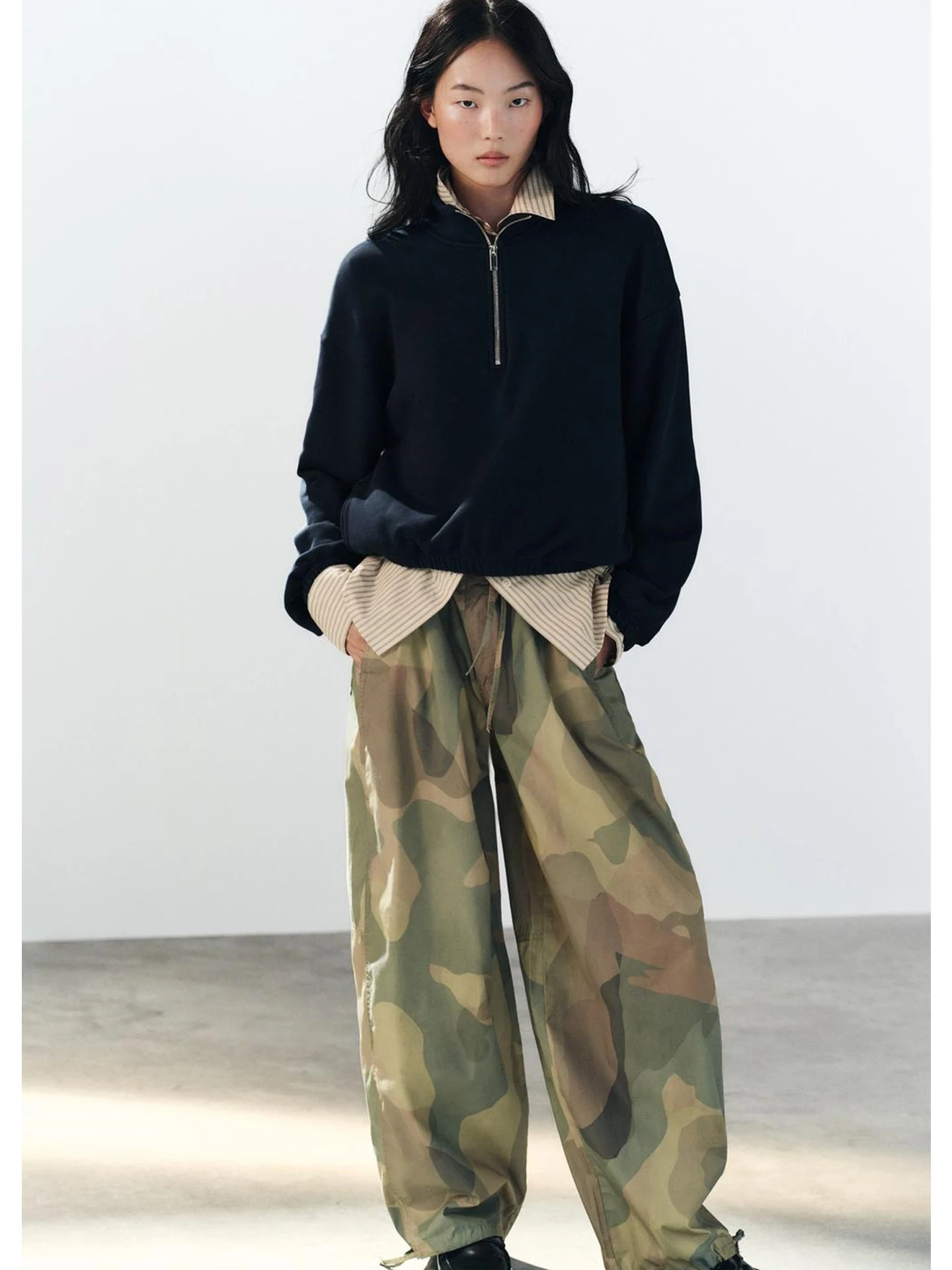 New Autumn Women's Casual Style Printed Adjustable Waist Wide Leg Pants Fashionable Ladies' Casual Trousers Polyester Fiber