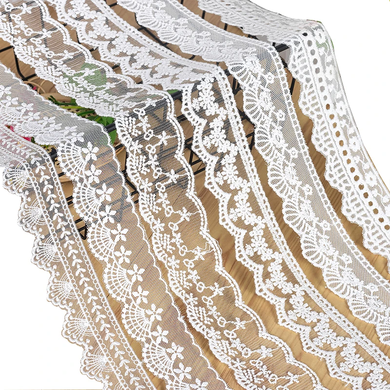 

10 Yards Lace Ribbon White Mesh Lace Trims Embroidered Gauze Scalloped Edge for Kids Clothes DIY Sewing Craft Supply M4A8