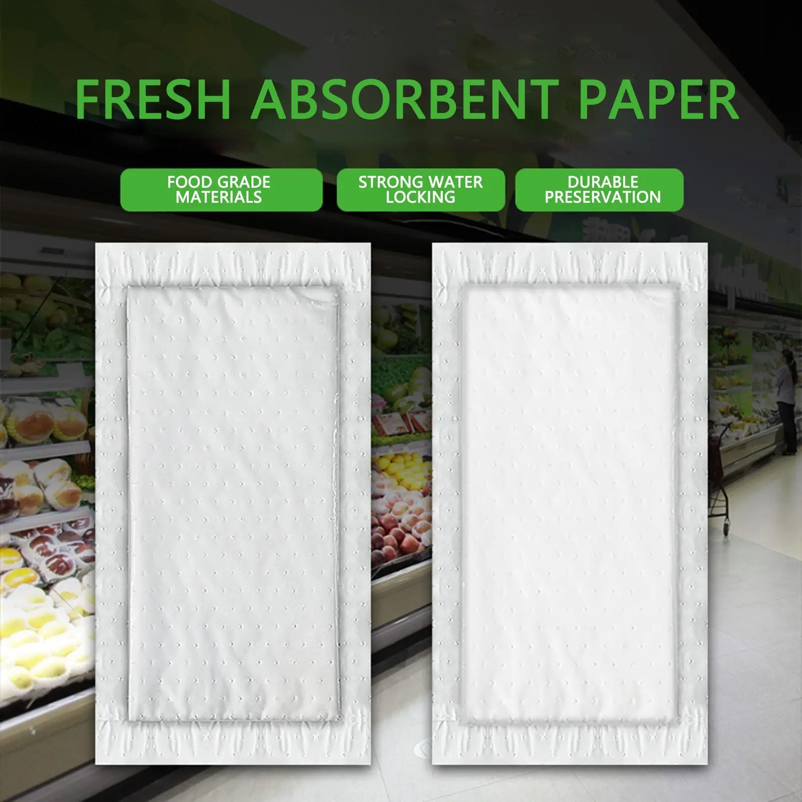100PCS Food Safe Absorbent Pads, Hygienic Dri-Lock Sheets for Meat, Fish, Produce Packaging in Kitchen, Shop & Refrigerator