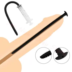 Spray/Washing With Syringe Silicone Penis Plug Threaded Urethral Sound SM Sex Toy Penis Glans Trainer Man Gay Urethra Masturbate