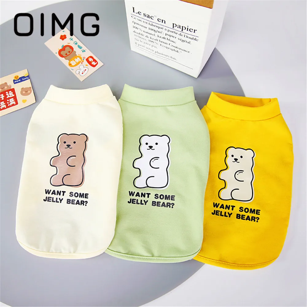 

OIMG Jelly Bear Print Small Dogs Vest Teddy Bichon Chihuahua Cute Cartoon Cat Dog Clothes Breathable Puupy T-shirt White Green