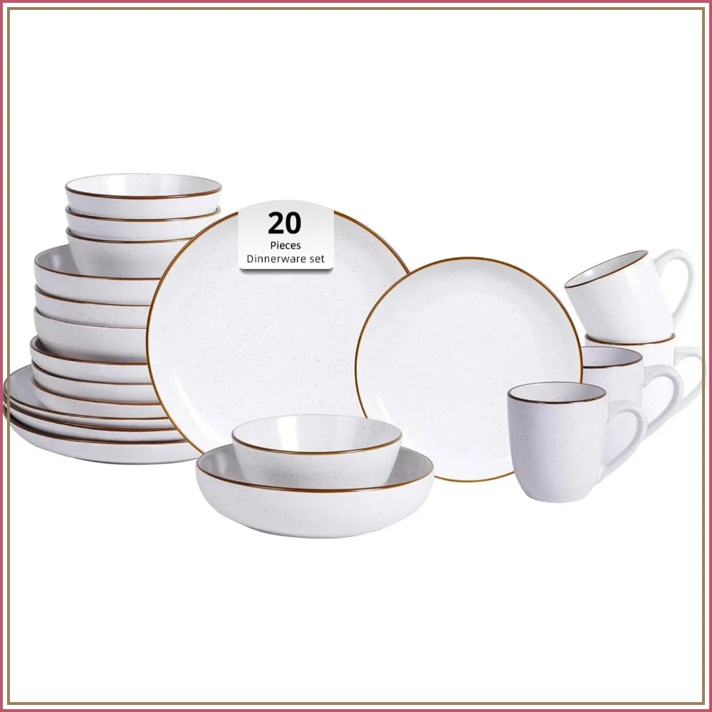 20-Piece Dinnerware Set for 4, Matte White Plates & Bowls, Speckle, Microwave & Dishwasher Safe