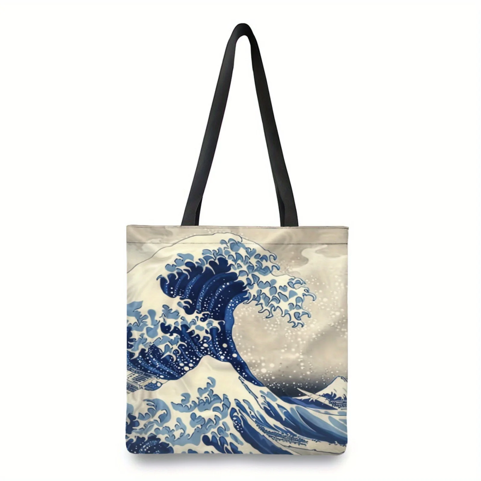Great Wave Off Kanagawa Inspired Tote Bag Retro Ocean & Sailing Boat Design Reusable Shopping Shoulder Bag Japanese Art