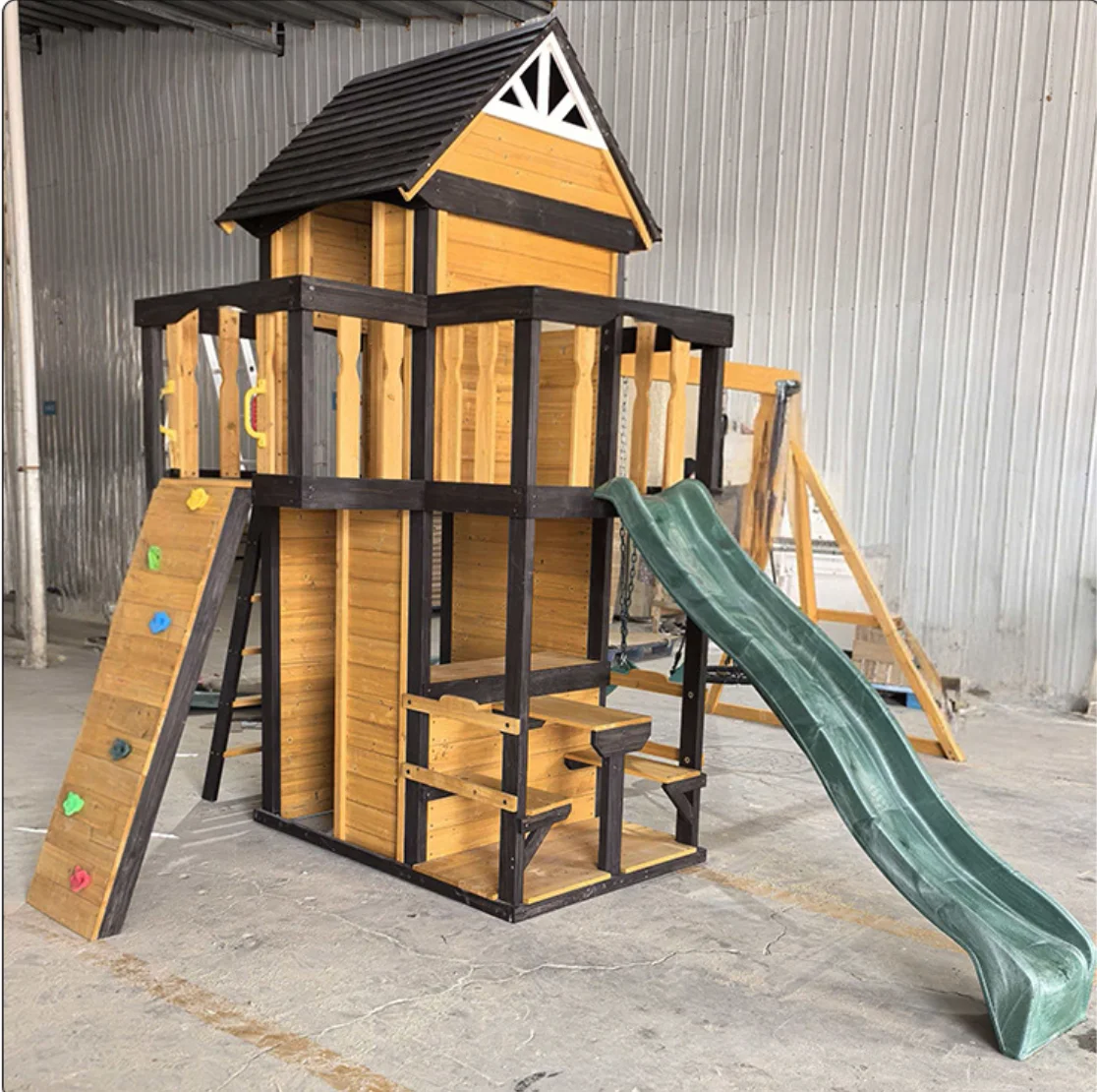 Outdoor Playhouse Wooden Slide Combination Outdoor Swing Multi-Function Tunnel Climbing Frame Children's Playground Equipment