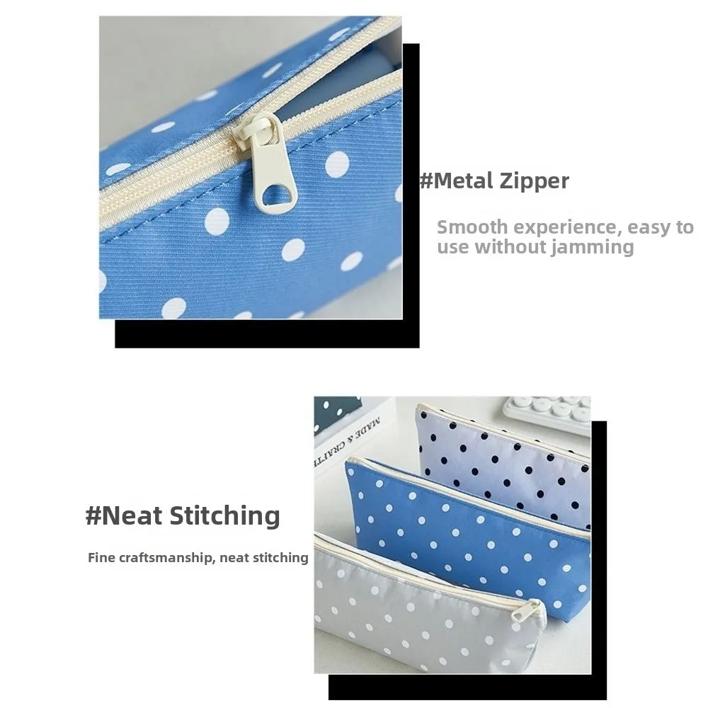 New Polka Dot Pencil Case Large Capacity Single Layer Pencil Pouch Zipper Closure Pen Bags School Supplies