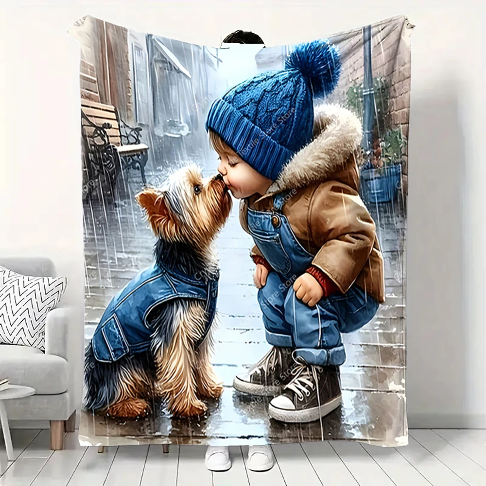 

Dog and Its Partner Soft Flannel Blankets,Keep Warm Throw Blanket Comfortable Blanket for Picnic Beds Sofa Home Bedroom Kids