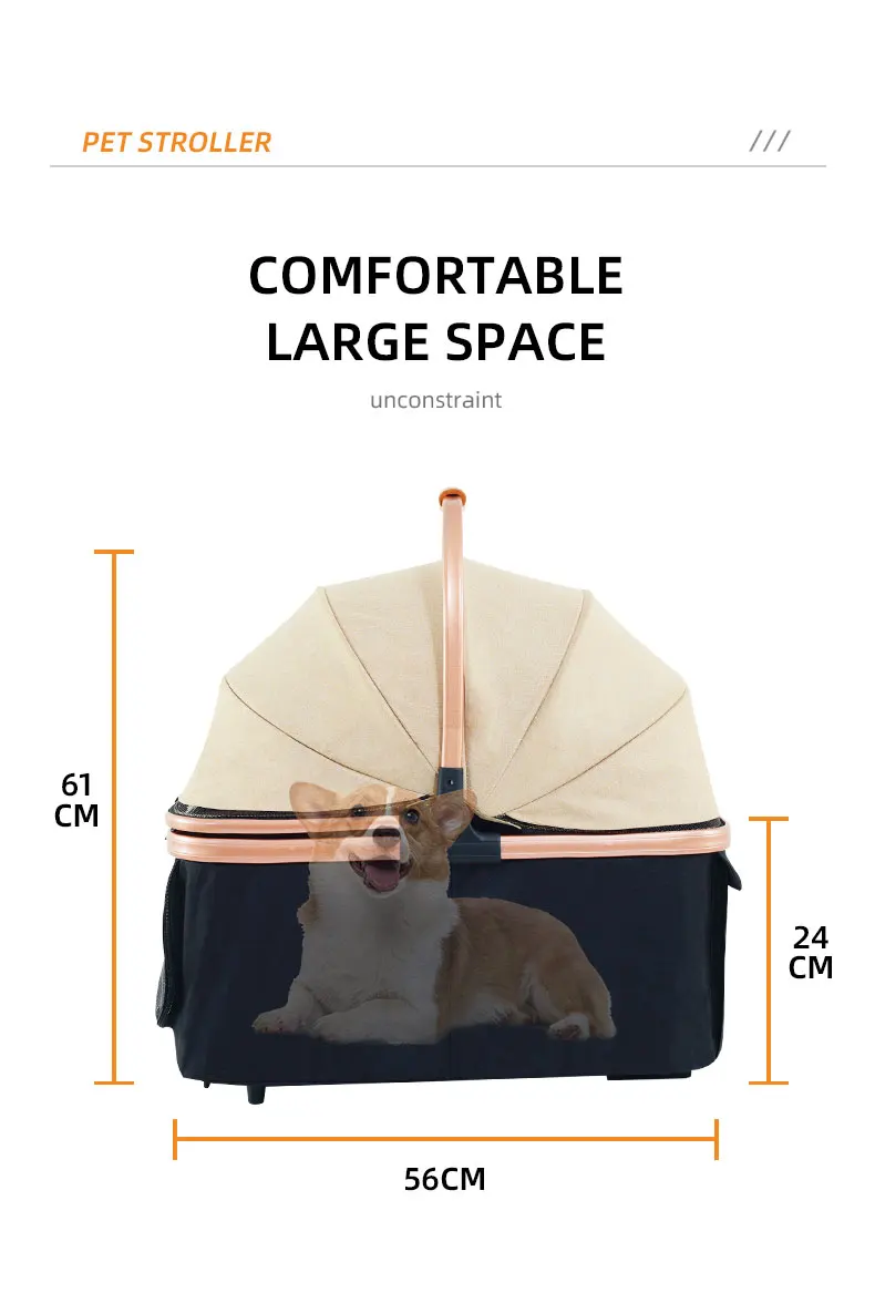 

Travel Carrier 4 Wheels Easy One-Hand Fold Luxury Pet Dog Stroller Foldable 2 In 1 Pet Cart