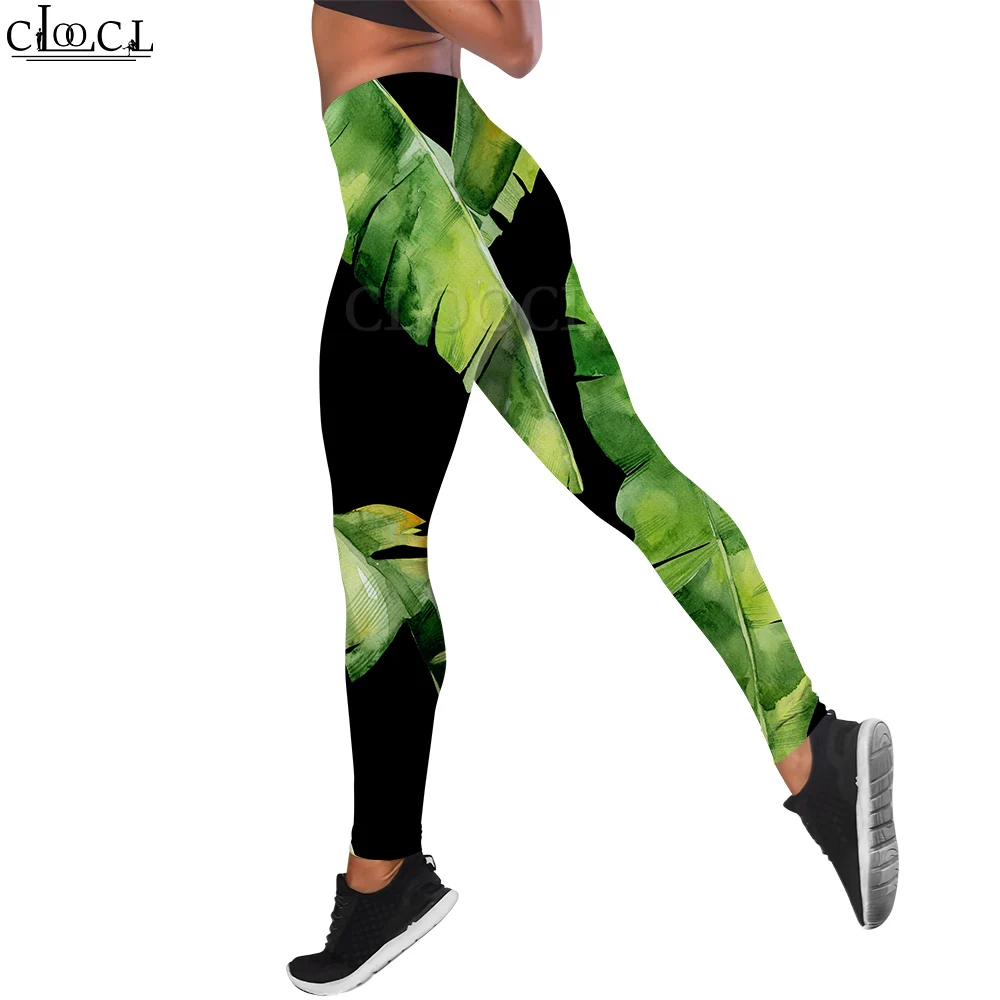 

CLOOCL Seamless Leggings High Waisted Women Sports Wear Plantain Leaf Printed Jogging Yoga Stretch Pants Soft Cozy Trousers