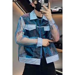 Man's Sheer Mesh See Through Jacket Live Show Costumes Cool Chic Coat