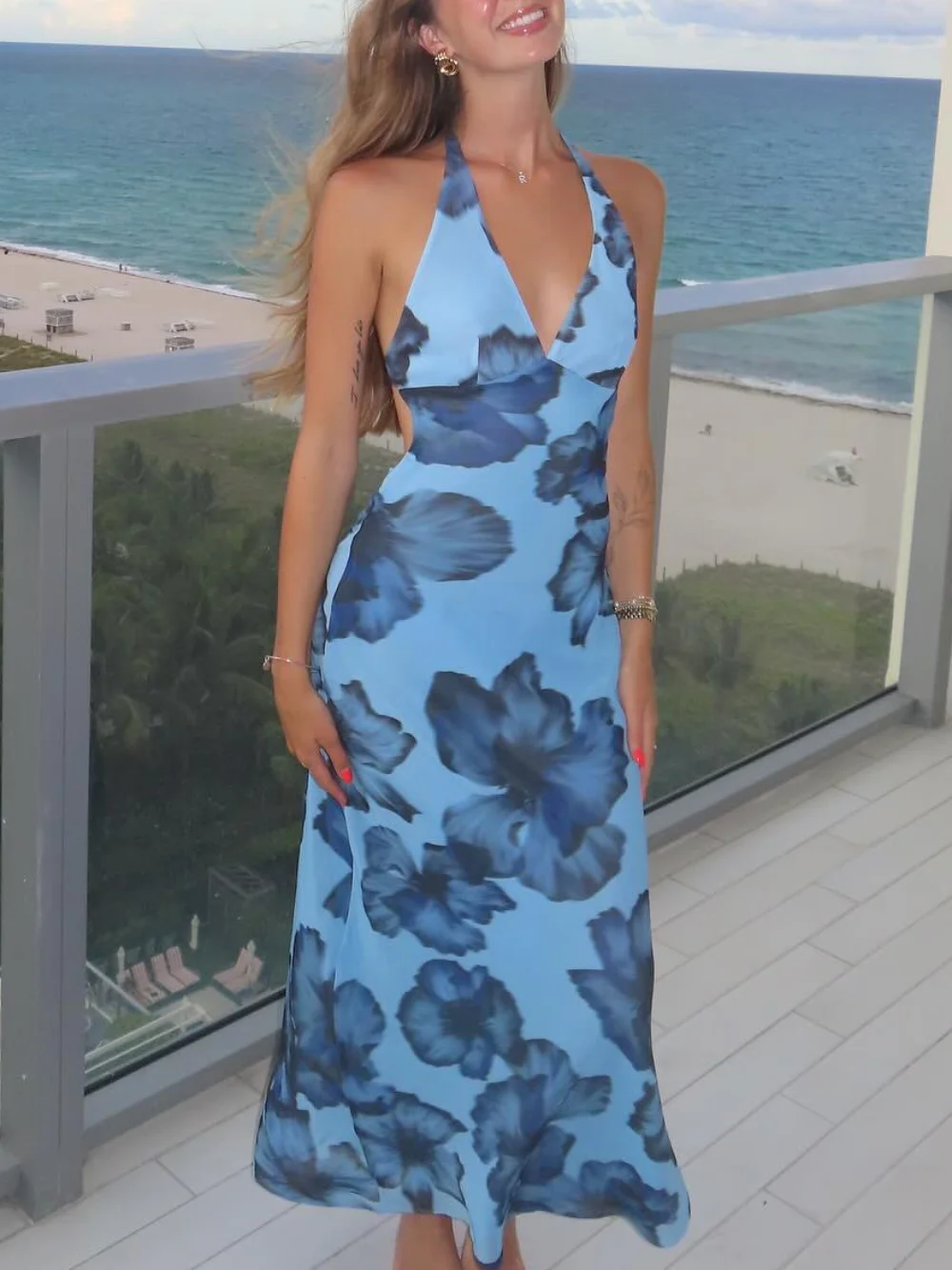 

Women's dress backless printed sleeveless long dress female 2025 new fashion printed midi dress holiday party evening dress