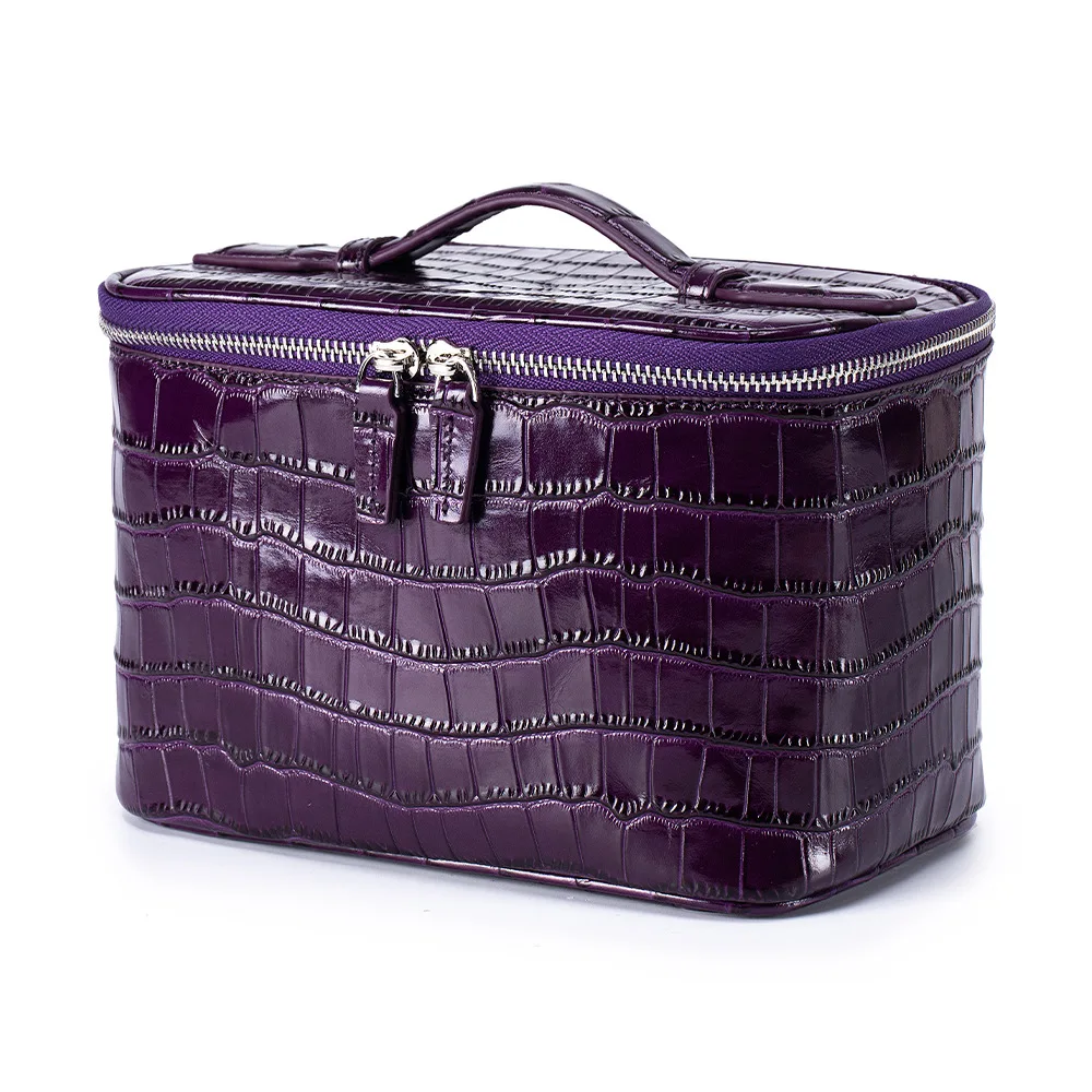 Alligator Pattern Genuine Leather Cosmetic Bag Large Capacity Cow Leather Make Up Bag Oranizer Travel Toiletry Case for Ladies