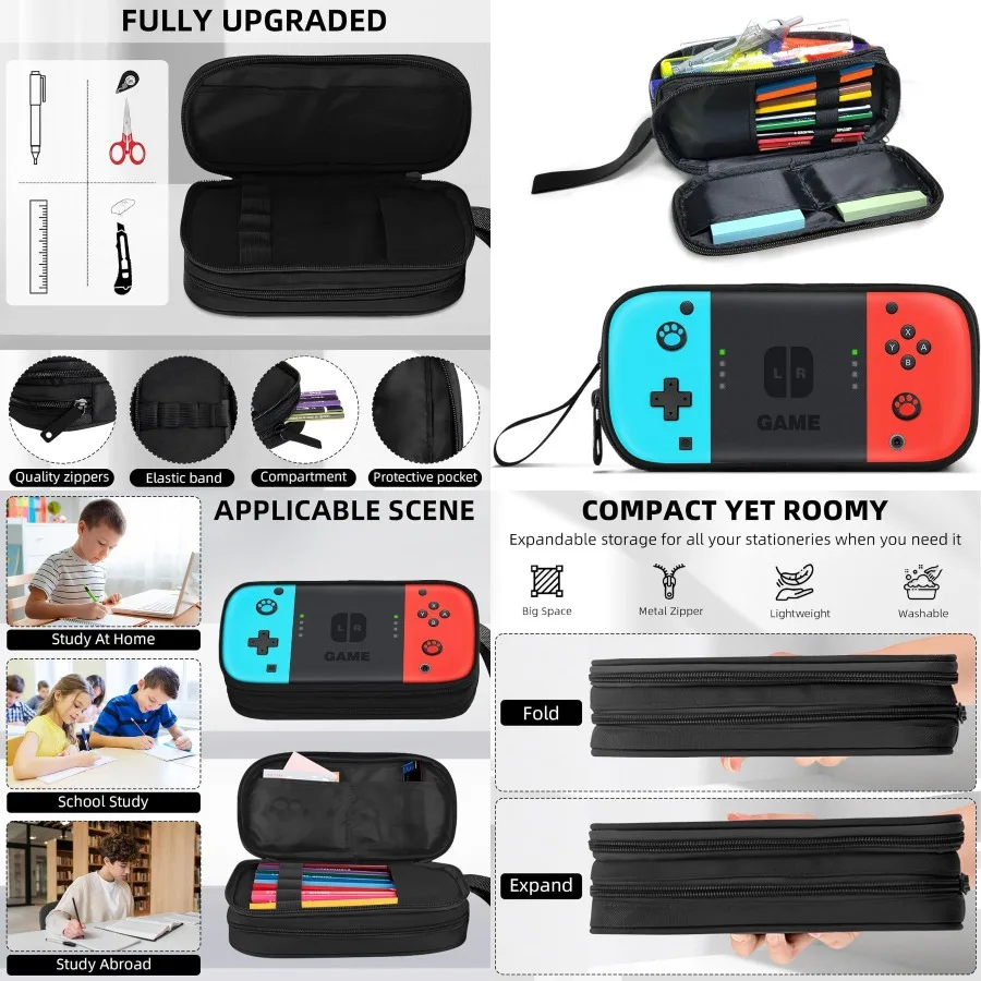 

Пенал на тему геймера для мальчиков и подростков. Чехол для ручек большой емкости с двумя отделениями и молнией. Идеально подходит для школы и повседневного использования.