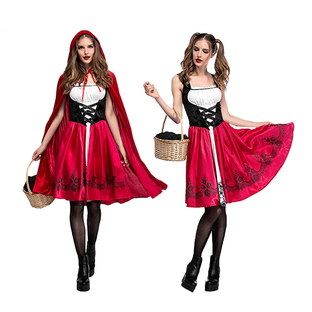 Disfraz de Caperucita Roja para adulto - Vestido de cuento de hadas gótico sexy con capa - Disfraz de cosplay de Halloween