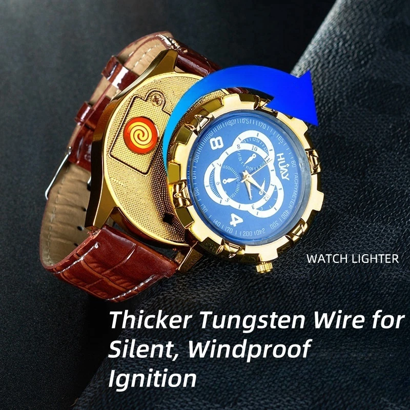 New Rechargeable Metal Creative Watch Lighter Cool Trend Tungsten Filament Cigarette Lighter Men's Gift Cigarette Accessories