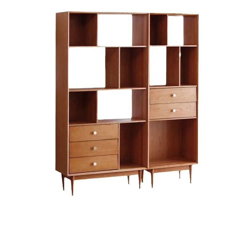 

Nordic solid wood bookshelf, modern simple home study combination bookcase, living room office storage cabinet locker