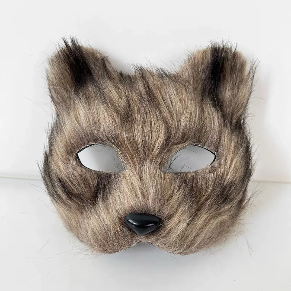 Personality Halloween Cosplay Faux Fur Fox Mask Party Costume Fox Shape Animal Mask Half Face Half Face Eye Mask Party