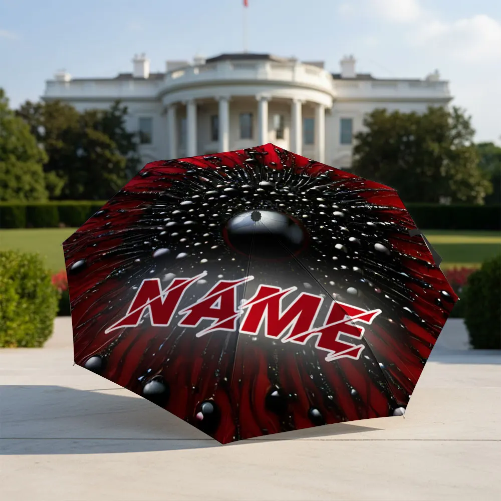 Custom Name umbrella, Dark Red Umbrella with Abstract Pattern Fashion Folding Umbrella for Sunny and Rainy Days,Christmas Gift