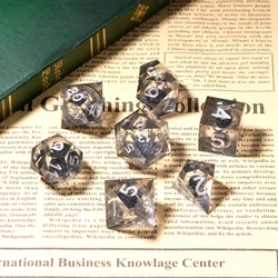 1-7pcs Black Sliver Word DND Solid Resin Dice Set Multi-sided Polyhedral Dice for D&D Game COC Role Playing RPG D6~D20