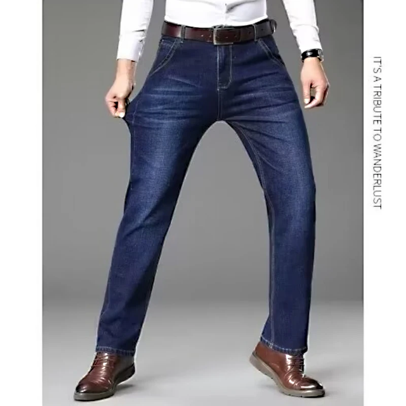 2024 spring and autumn new jeans men's straight pants business casual large size middle-aged pants