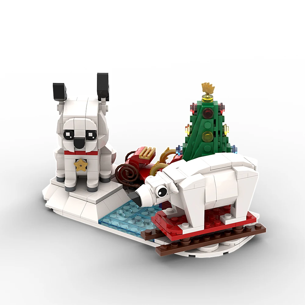 Gobricks MOC Christmas Sled Model Christmas Grilling Stand Building Blocks  Hot Drinks Stands Fire Place Bricks Santa Claus Toys