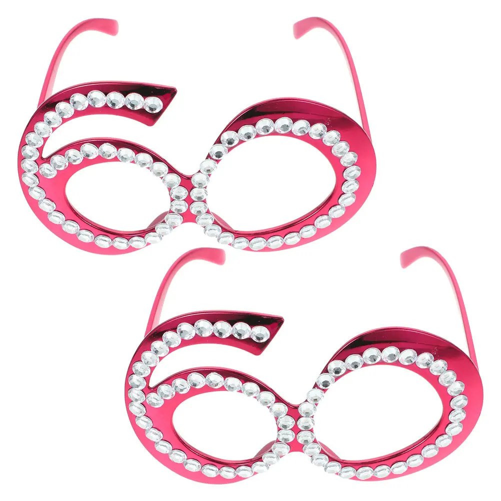 

2pcs Birthday Party Glasses 60Th Rhinestone Number Eyeglasses Glitter Novelty Photo Booth Props For Adults Anniversary
