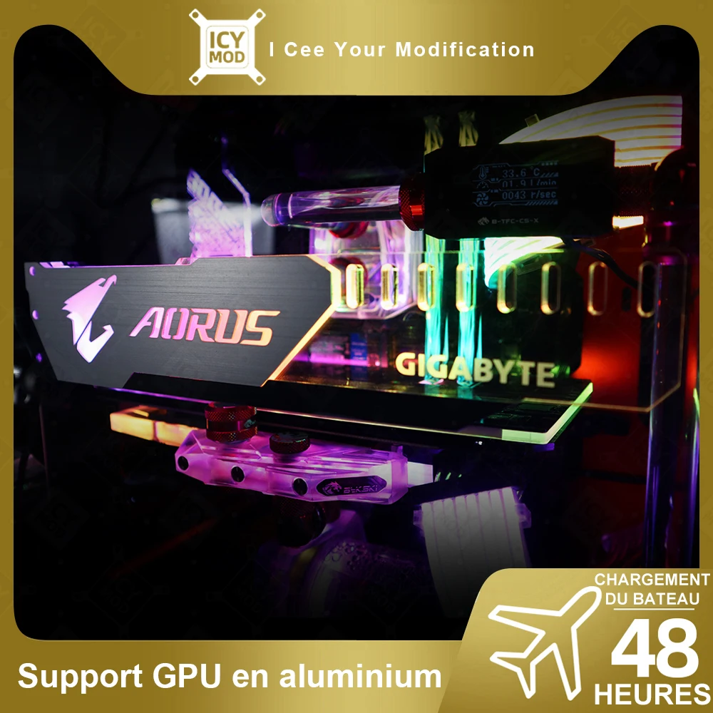 Support GPU en aluminium Aorus 5V3Pin, Support VGA RGB MSI ROG NVIDIA A-RGB, Support de carte vidéo horizontale en métal AURA 12V MOD personnalisé