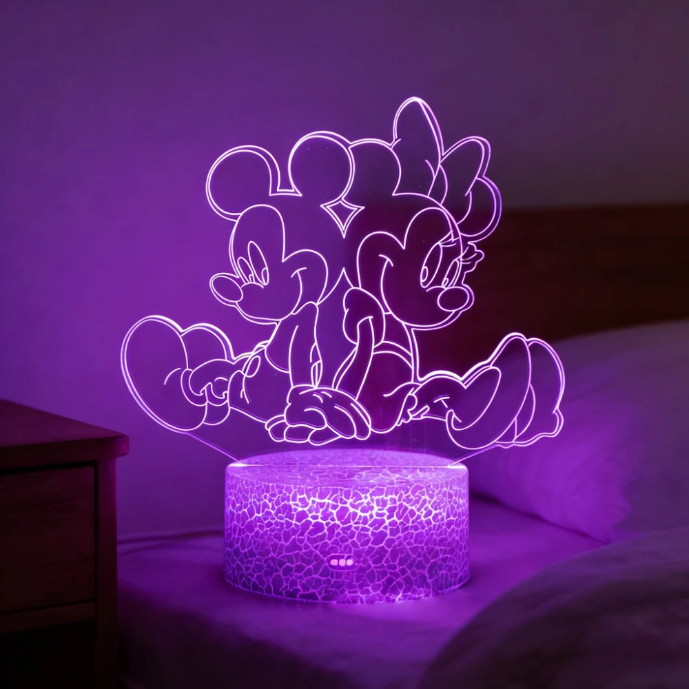 ثلاثية الأبعاد ضوء الليل ديزني الكرتون ميني ميكي ماوس الاكريليك اللمس ثلاثية الأبعاد الوهم مصباح غرفة نوم ديكور الجدول مصباح ألعاب أطفال الهدايا
