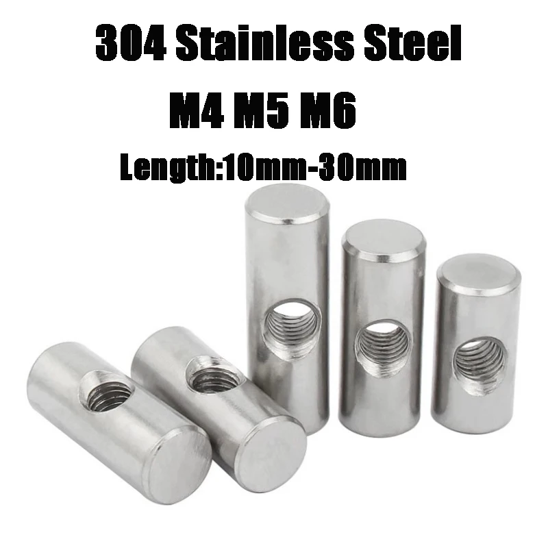 M4M5M6 304Stainless Steel Dowel Pin Nuts Embedded Furniture Hammer Insert Nut Cylindrical Barrel Bolts Metric Thread Woodworking