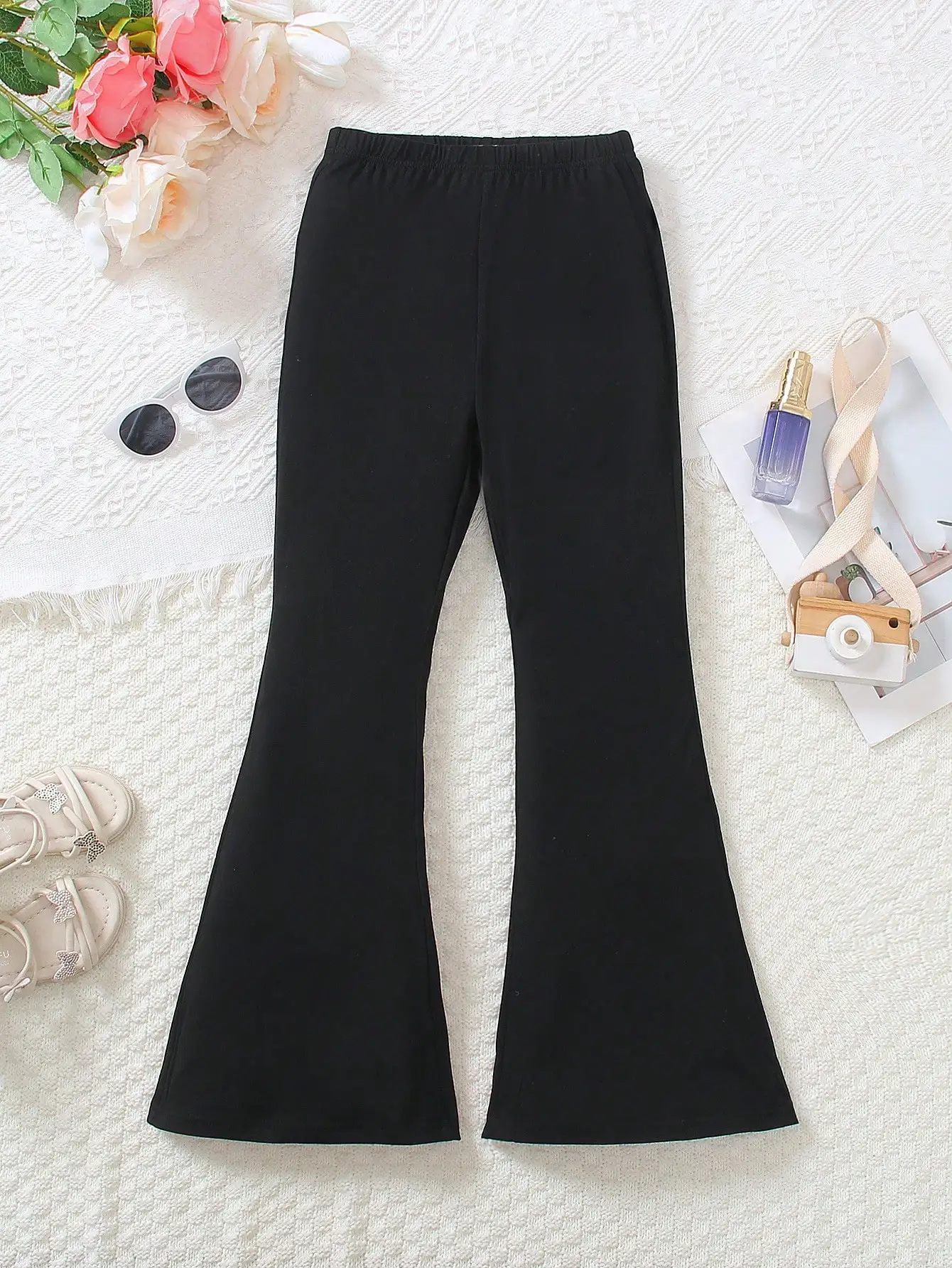 

Black Solid Flared Pants for Girls - Elastic Waist, Comfort Fit