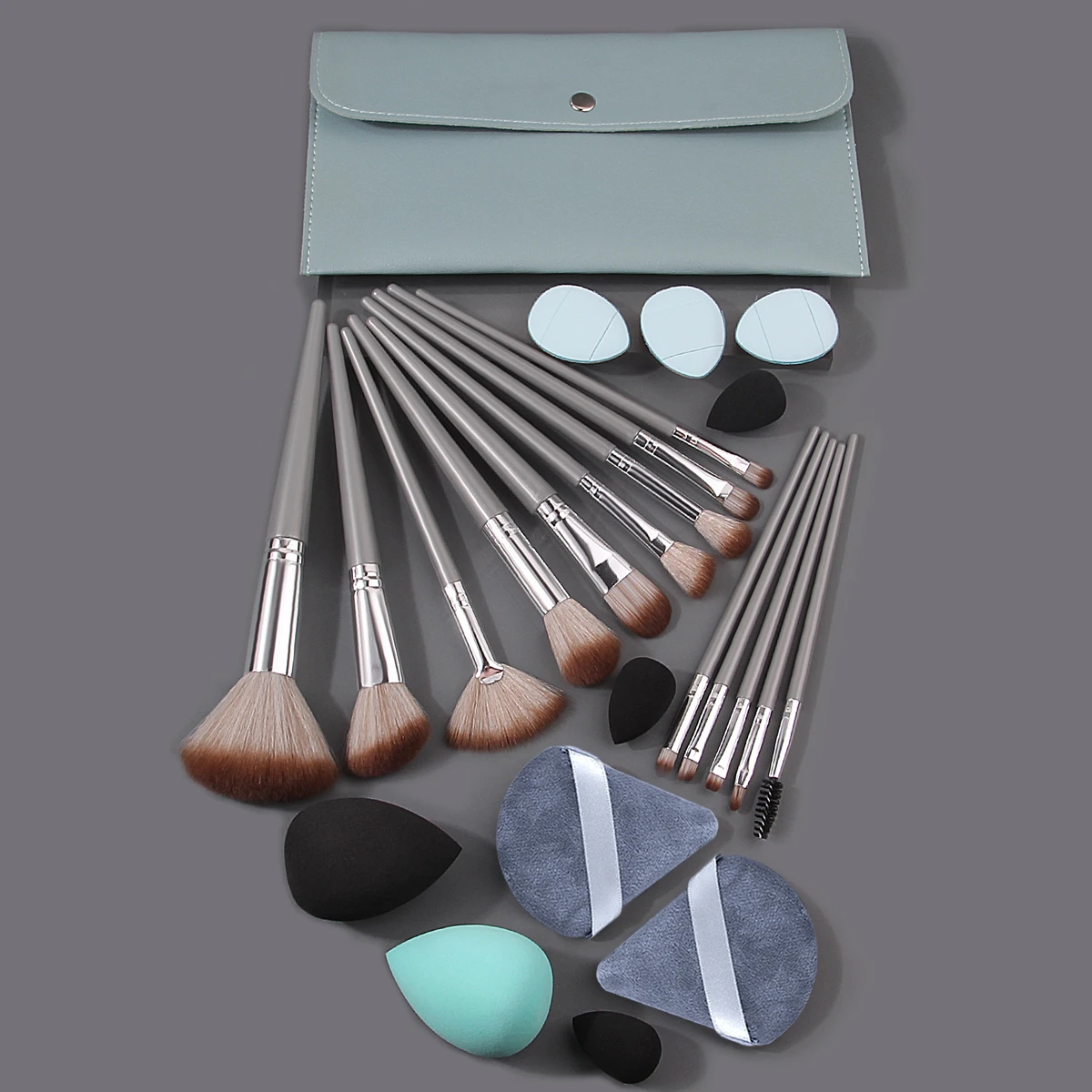 ชุดแปรงแต่งหน้าอเนกประสงค์ขนนุ่ม 14 ชิ้น & ฟองน้ำแต่งหน้าไม่ติด 10 ชิ้นไข่/พัฟแป้ง & ถุงเก็บ 1 ชิ้น