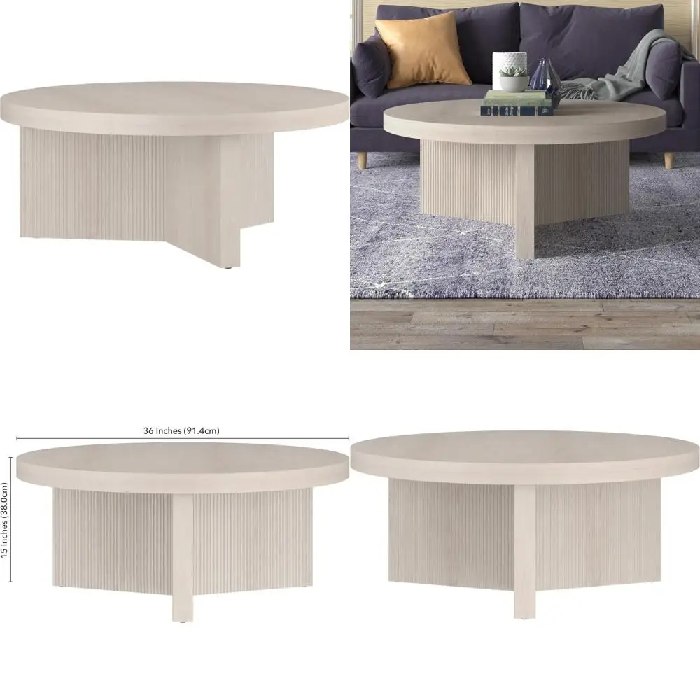 

36-inch Wide Beech White Coffee Table for Home, Living Room, Bedroom, Entertainment, Office Use