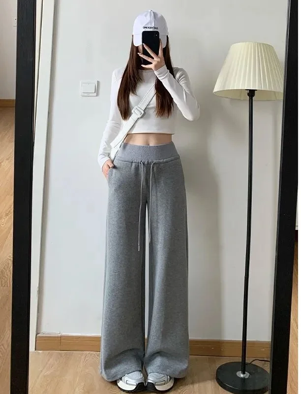 กางเกงขายาวทรงกว้าง จีบพลีท ผู้หญิง สปริง สีพีช ผ้าโมดอลเนื้อนุ่ม สีมิลค์นูทรัล สไตล์อเมริกัน จับจีบ ทรงซอฟต์เชลล์ สำหรับสาวออฟฟิศ