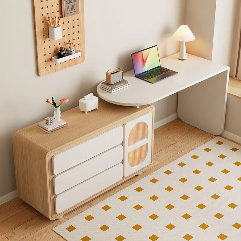 Log cream wind French corner computer desk chest integrated bedroom learning household rotating dresser L type