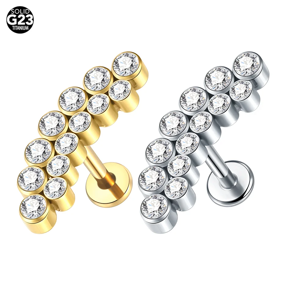 1/5pcs Titanium Double Row 13 Round Zircon Stud Earrings for Women Cartilage Tragus Lobe Piercing Body Jewelry