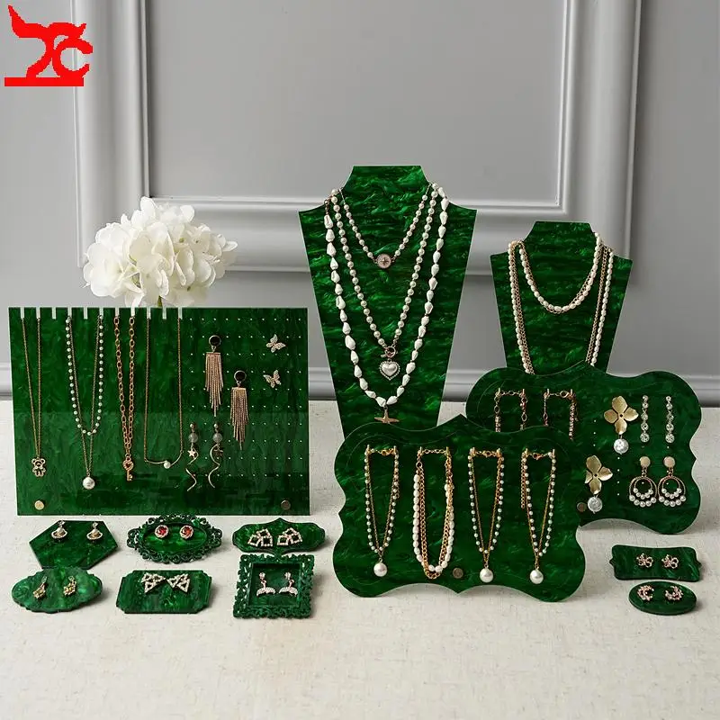

Large-Capacity Jewelry Display Stand Green Acrylic Mannequin Board Necklace Earring Bracelet Storage Rack Store Jewelry Display