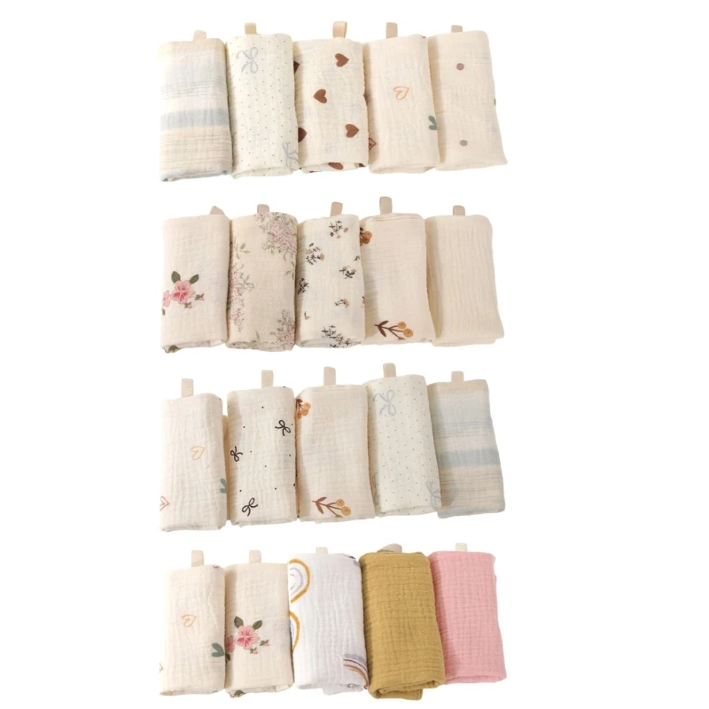 Pack of 5pcs Newborns Bath Towels Cotton Comfortable Washcloths Multipurpose U6XE
