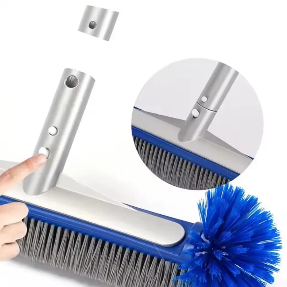 

17 Inch Pool Cleaning Brush Round Head Bristles Reinforced Aluminium Back Moss Removal Brush 7 Rows Premium Bristles