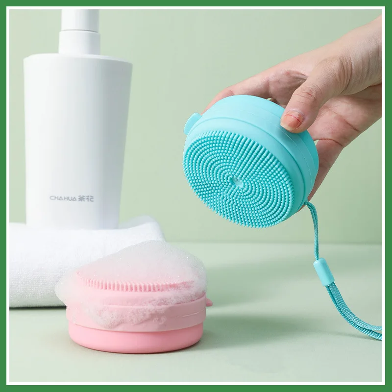 1pc Portable Bathing Brush Hanging Bath Body Scrubber Soap Case Silicone Brush Massage Hair Tactile Brush bath sponge