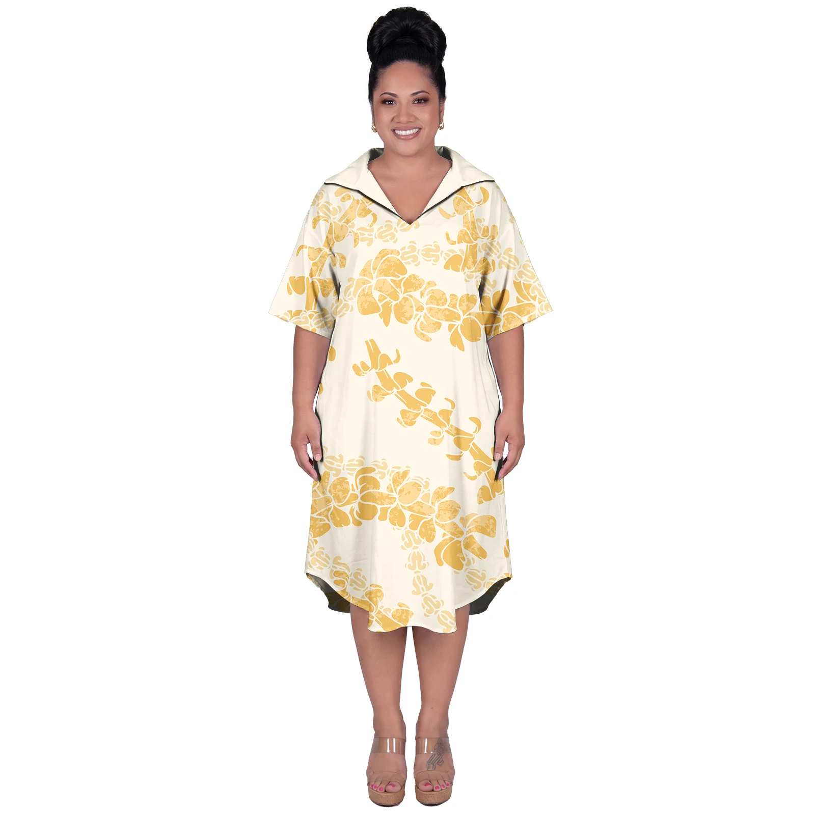 

Asia & Pacific Islands Clothes Polynesian Ladies Wear Hawaiian Fashion Beach Dress Samoan Women Mokihana Lei Craft Shirts Dress
