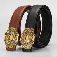 New Genuine Leather Cowhide Vintage Carved Belt for Women's Simple Art Matching Jeans Casual Trouser Belt