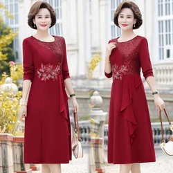 Red Festive Wedding Cheongsam Dress Vestidos Elegant Women Dresses noble Spring Autumn lace patchwork Dresses 5XL