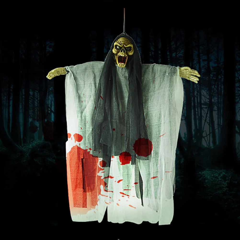 

Voice-controlled Hanging Ghost Holiday Halloween Decoration Decorations with Sound Scary Cage