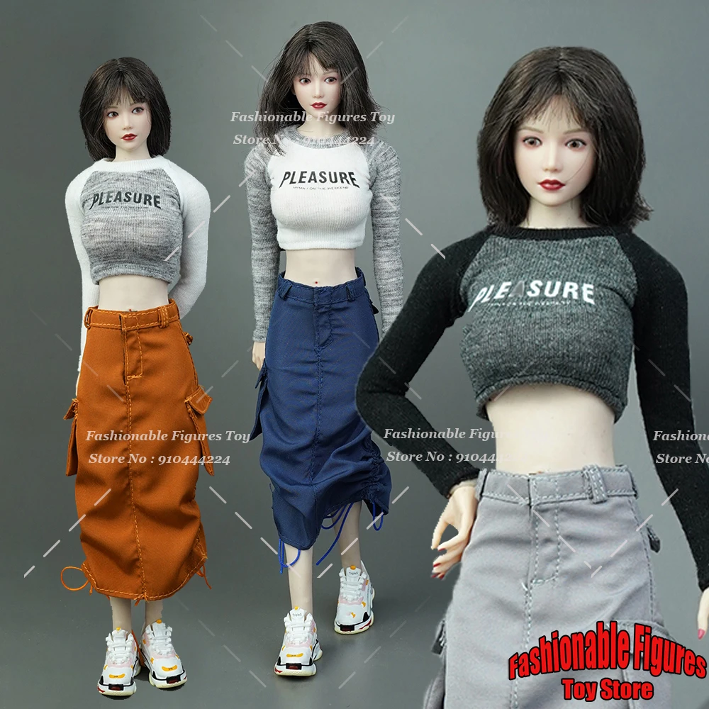 ICE TOYS 1/6 Women Soldier Print Crop Top Slim T shirt Streetwear High Waist Drawstring Cargo Skirt Fit 12